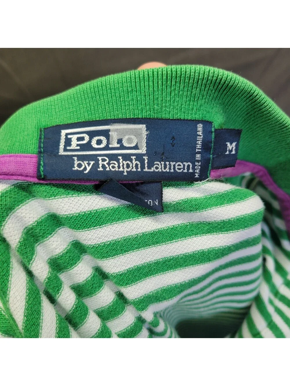 Vintage Polo Ralph Lauren Stripped Green & White Men’s Purple Pony Sz M